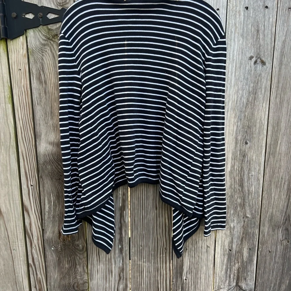TALBOTS Black and White Striped Knit Waterfall Cardigan Sweater Women’s Medium